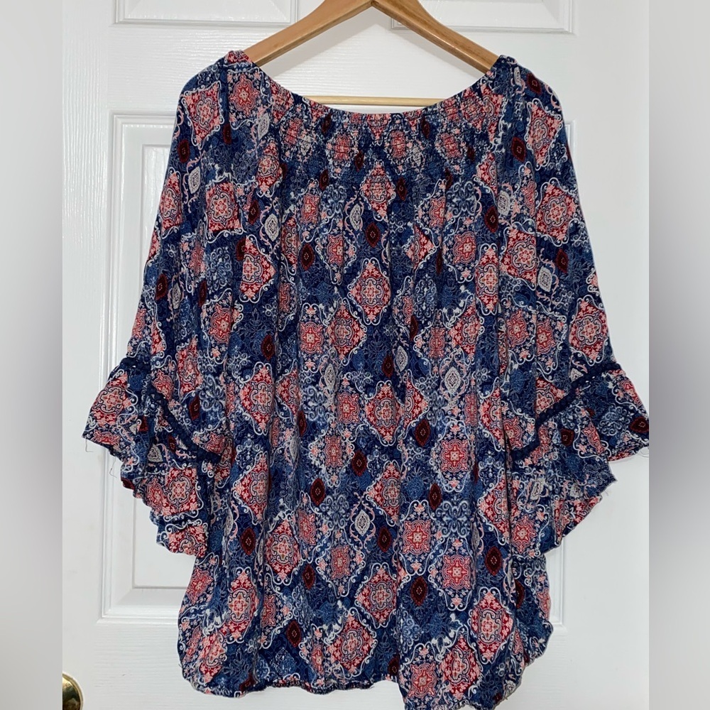 Westport 2X Bohemian Blue and Red Women's Top - Picture 2 of 4